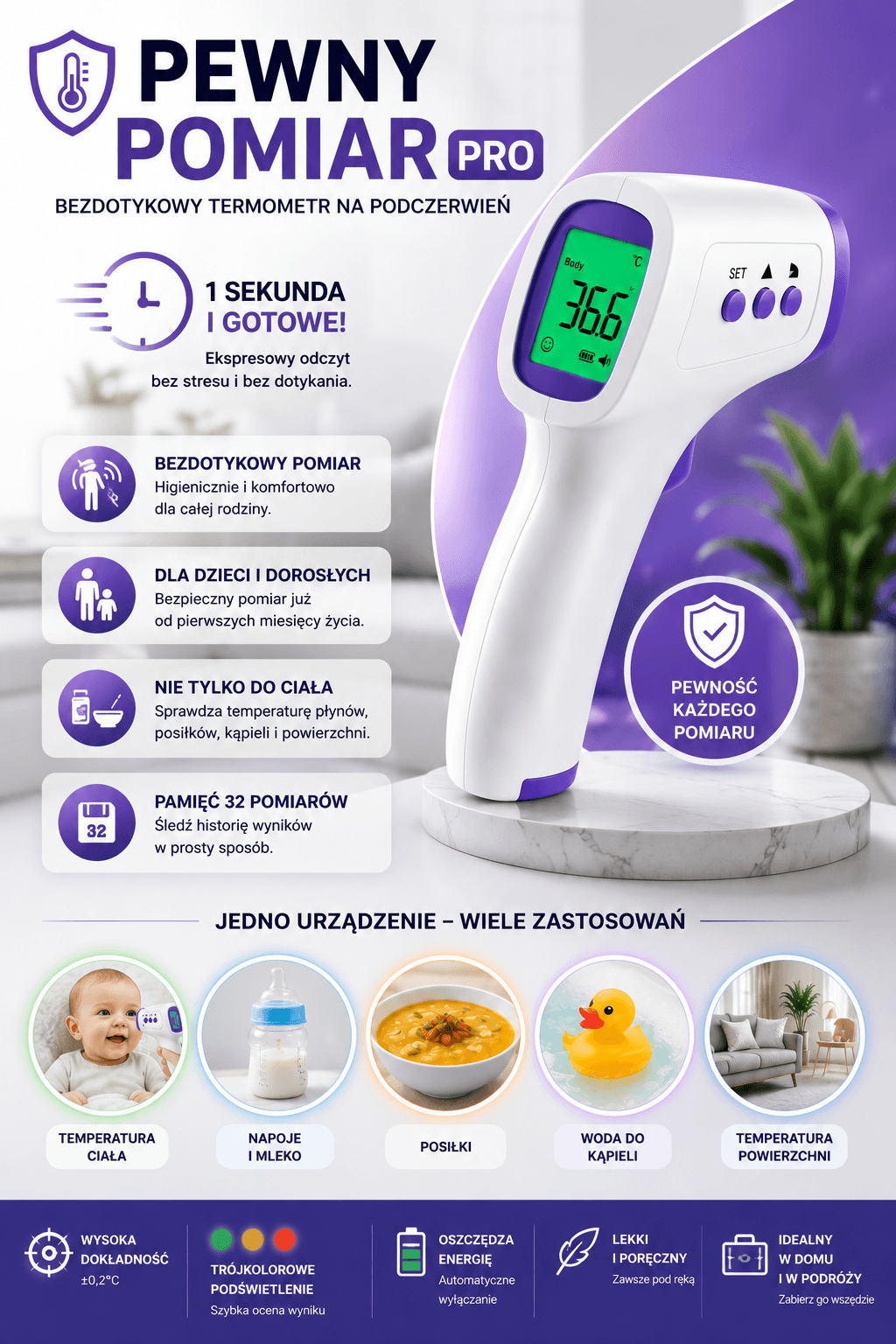 🌡️Pewny Pomiar PRO~Bezdotykowy Termometr na Podczerwień🌡️