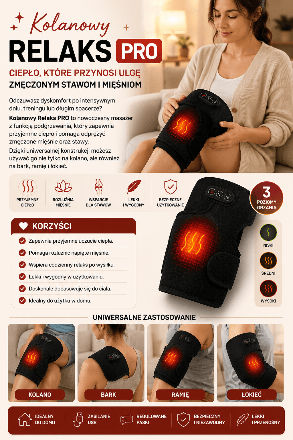 Kolanowy Relaks PRO-Masażer na Kolano z Funkacją grzania